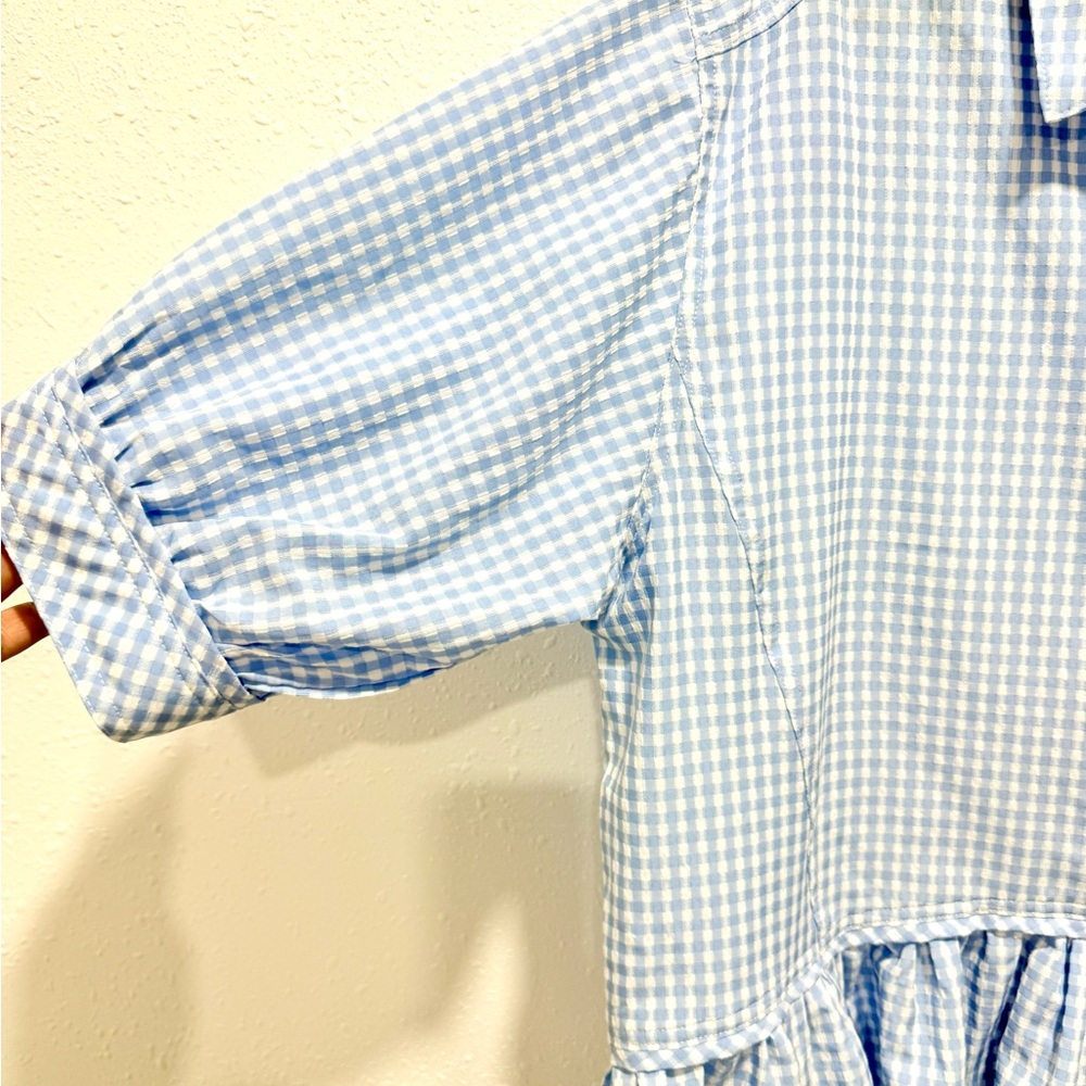 entro Light Blue Gingham Button-Down Ruffle Hem Top XL - Picture 5 of 8